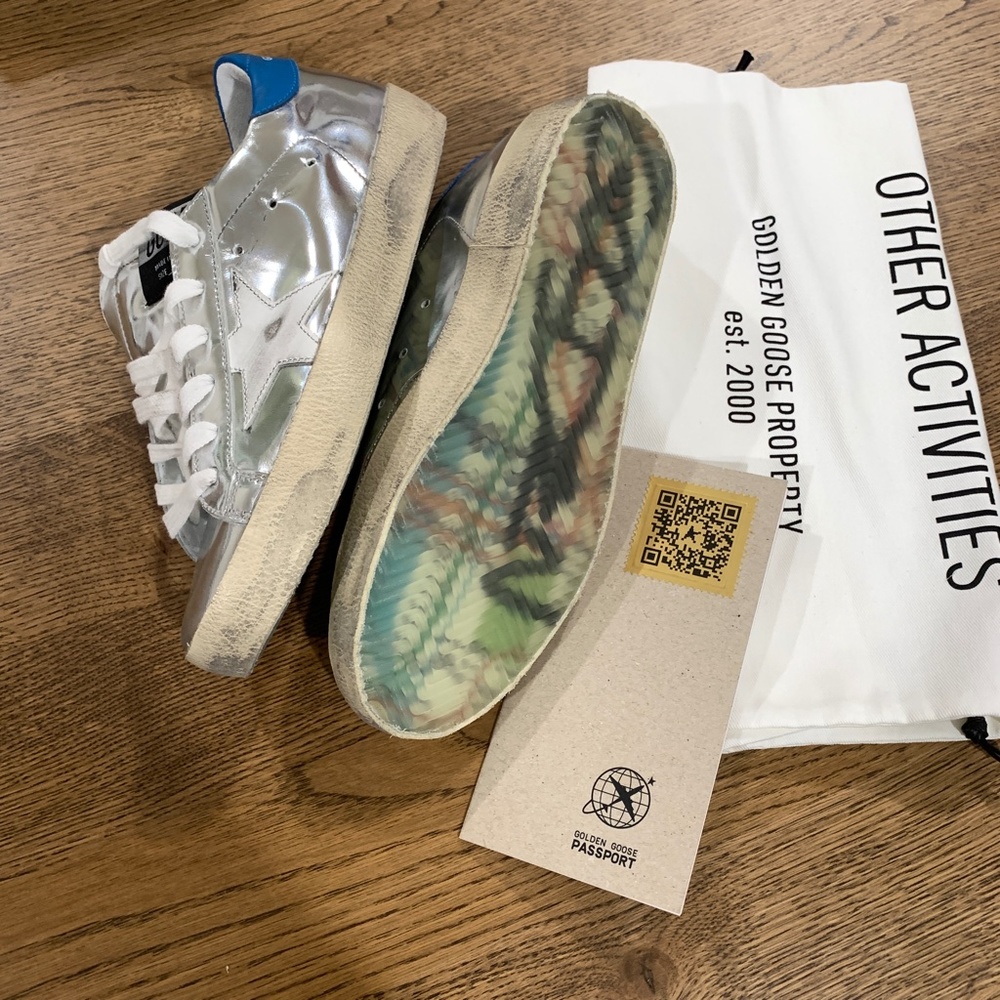 - NEW Golden Goose Superstar Sneaker Metallic Silver White Blue 0703 - Picture 3 of 6